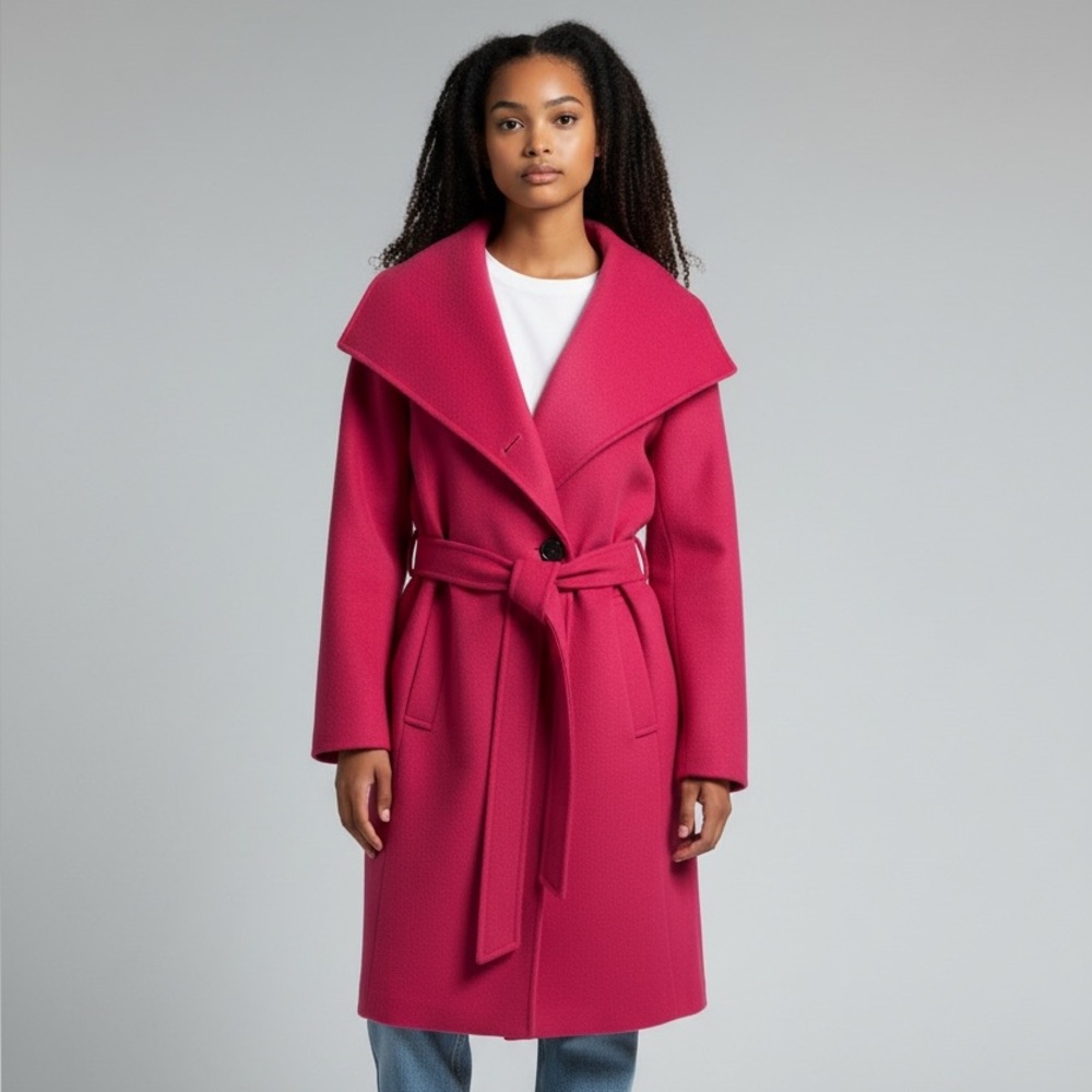 NWT Michael Kors Hot Pink Belted Wool Coat Barbiecore Colorful - Picture 2 of 9